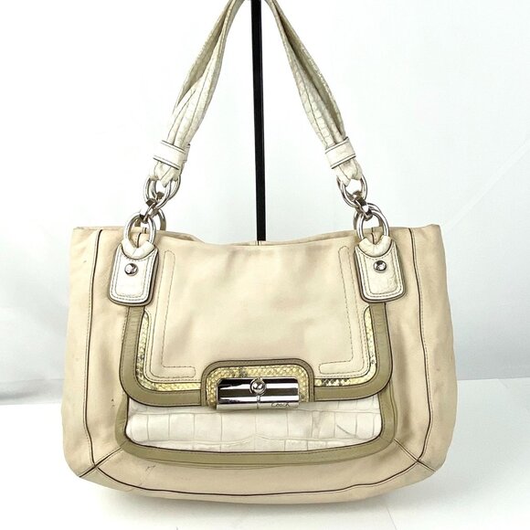 Coach Leather Purse Handbag Satchel Kristin Spectator Bag Beige 16810 Large - Picture 1 of 11